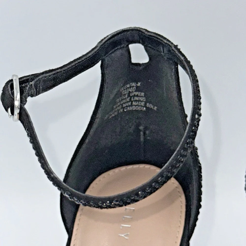 Kelly & Katie Caital Black Rhinestone Block Heel Sandals Women's Size 9